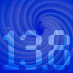 Two astronauts stand on a rocky, pinkish-purple surface in space with the number 13.8 in large white font across the center of the image.