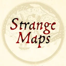 White text "Strange Maps" on a dark green background featuring faint outlines of a vintage map.