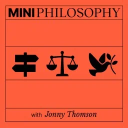 Text "MINI PHILOSOPHY" on a black torn paper background, surrounded by sketches, handwritten notes, and artwork fragments.