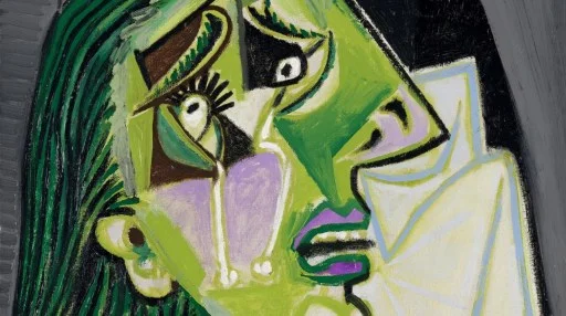 A painting of a woman crying.