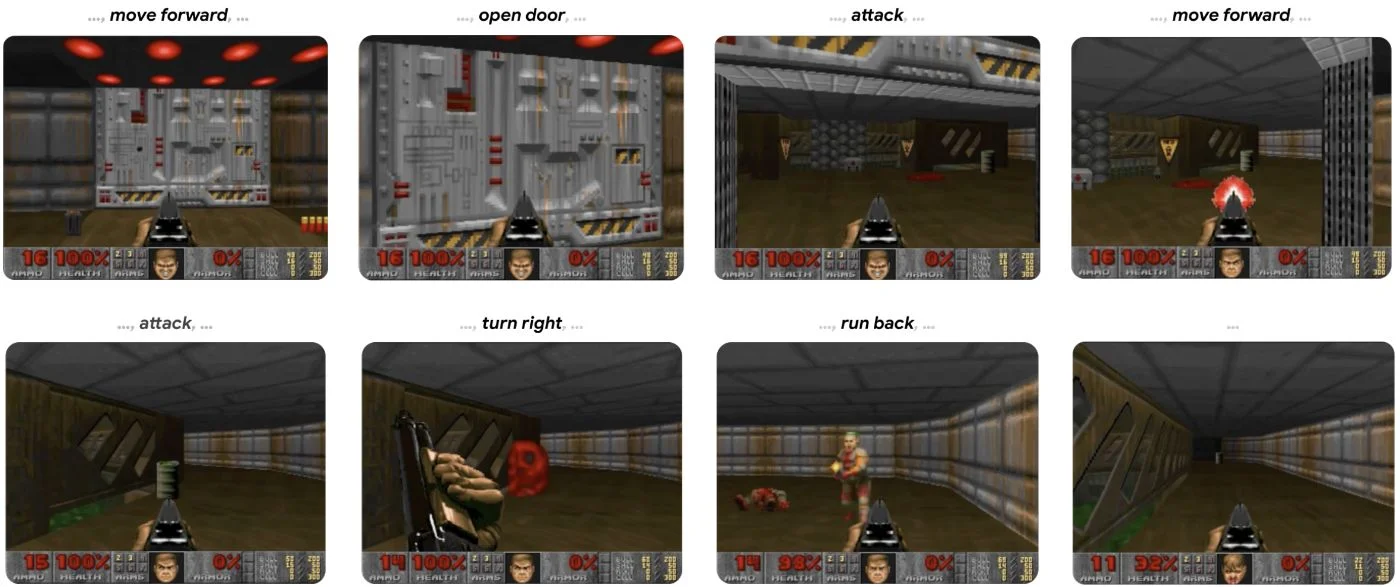Figure 1: A human player is playing DOOM on GameNGen at 20 FPS. See https://gamengen.github.io for multi-minute real-time videos of people playing with GameNGen.